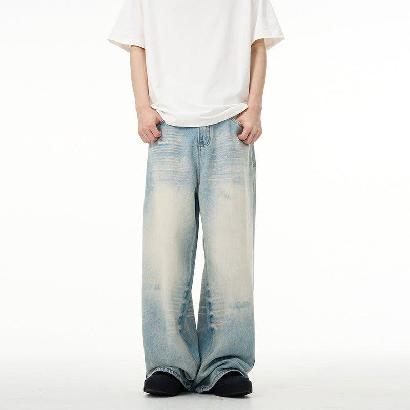 Men's And Women's Baggy Washed Blue Jeans