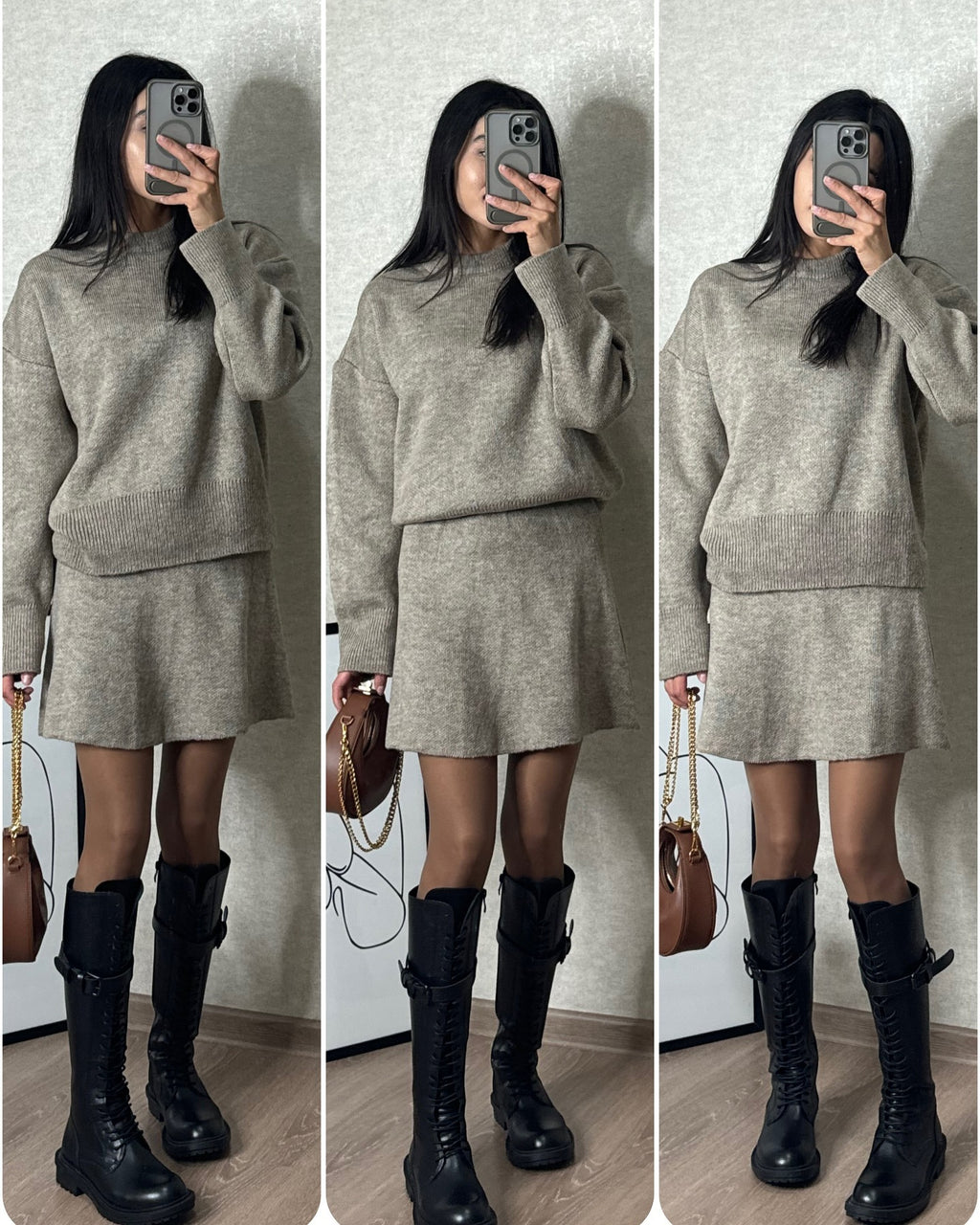 Women's 2 Piece Knitted Sweater And Short Skirt Set
