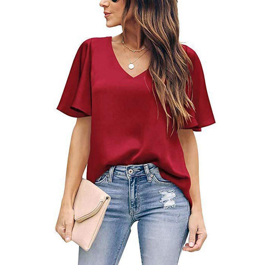 Women's Loose V-Neck Ruffle Sleeve Top