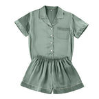 Women's Short-Sleeve Imitation Silk Lapel Pajama Set