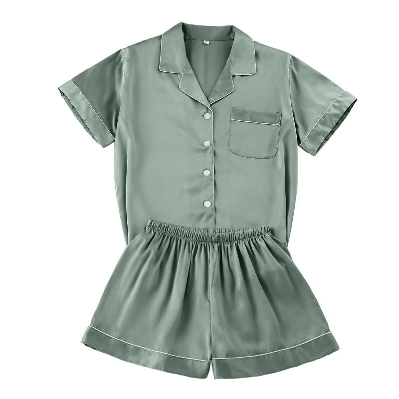 Women's Short-Sleeve Imitation Silk Lapel Pajama Set
