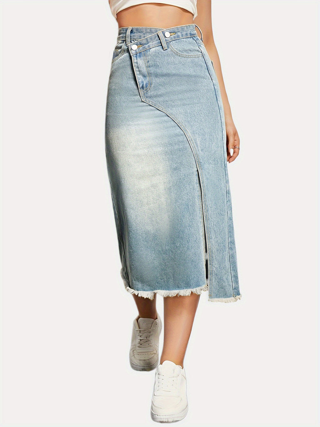 Women's Retro Denim Split Stitching Skirt