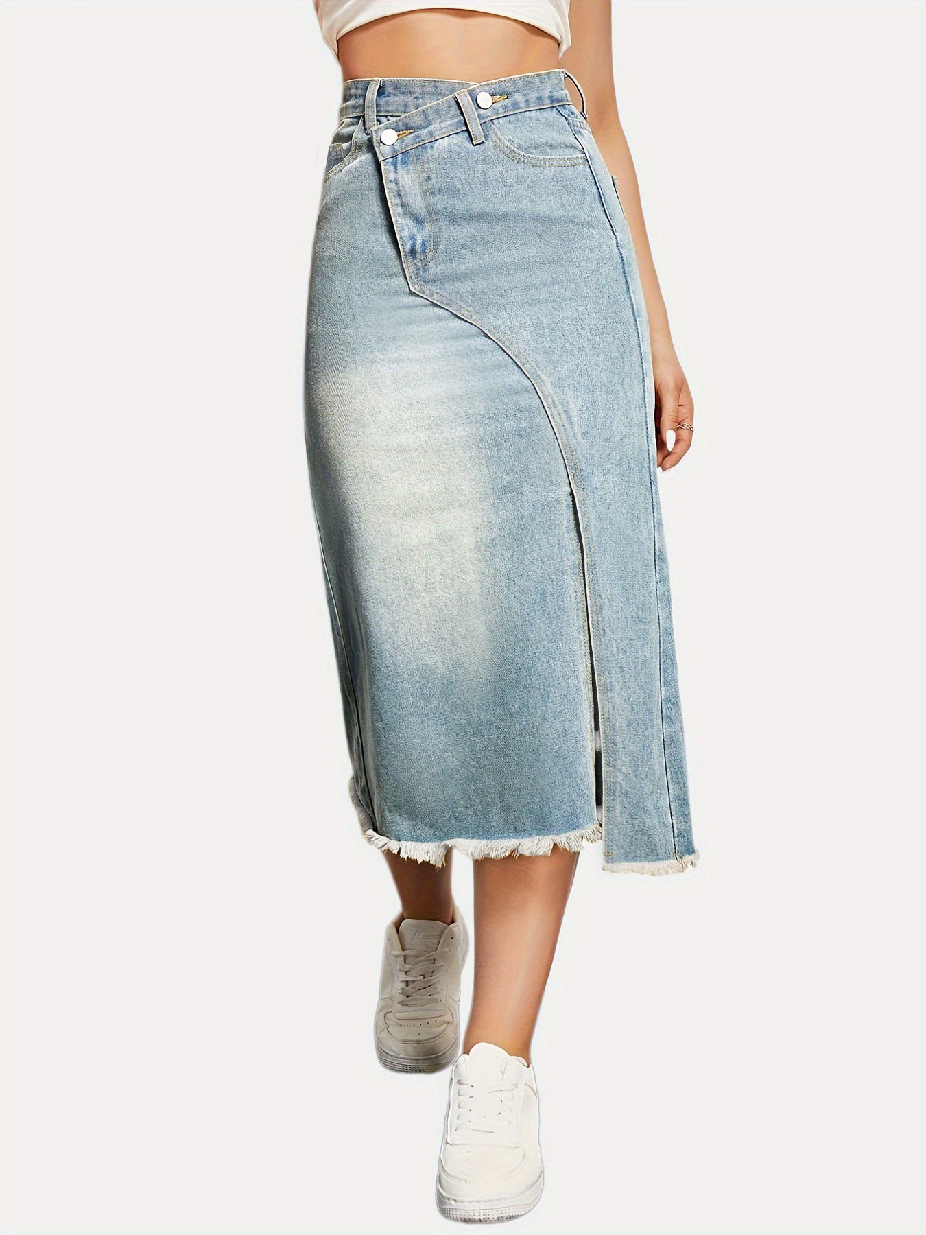 Women's Retro Denim Split Stitching Skirt