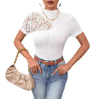 Women's Slim Fitting Lace Patchwork Short-sleeved Top