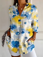 Women's Vibrant Colorful Floral-Patterned Long-Sleeve Shirt