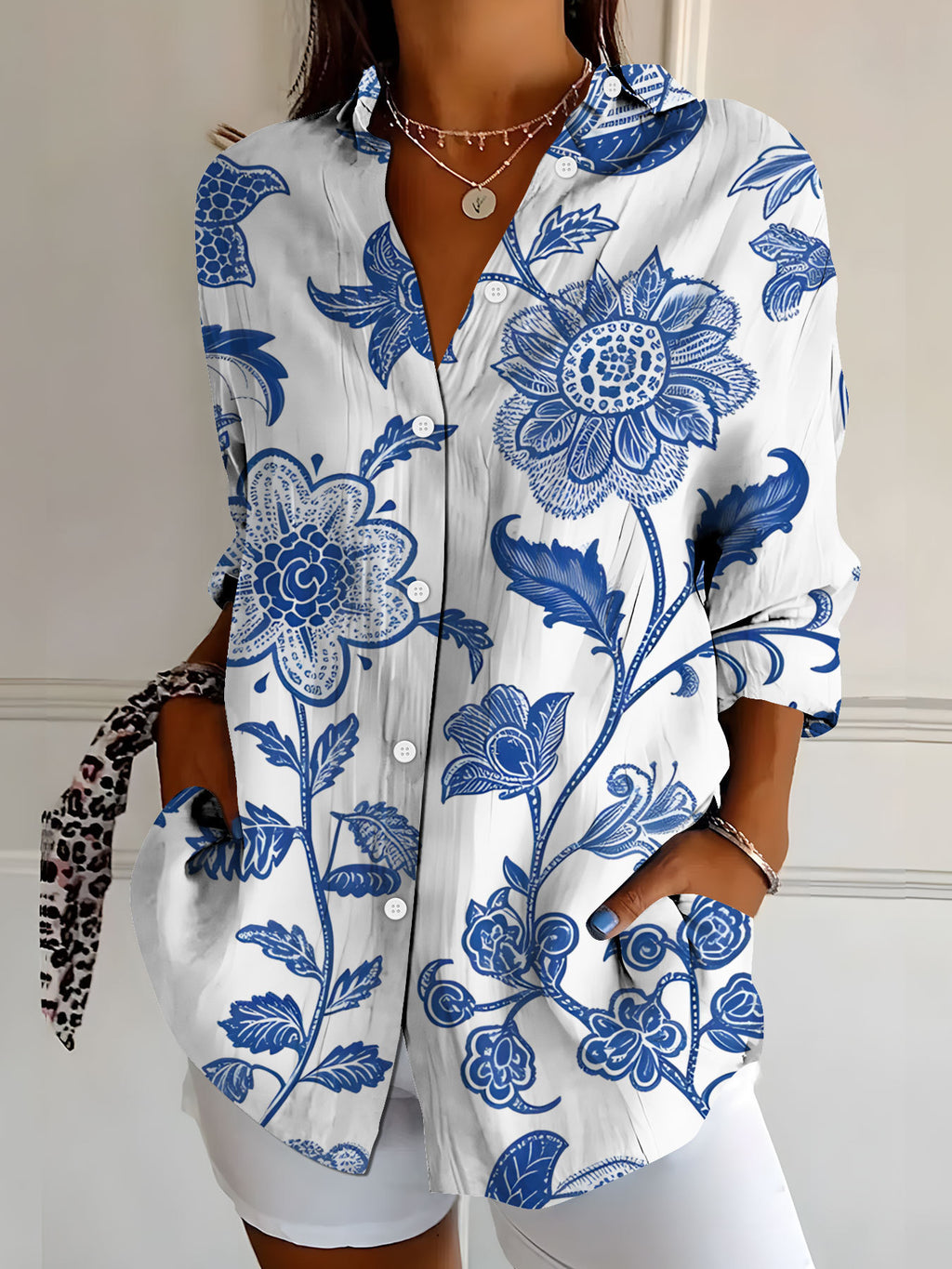 Women's Botanical Print Long Sleeve Shirt