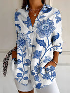 Women's Botanical Print Long Sleeve Shirt