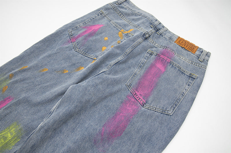 Messy Art Retro Street Hip Hop Graffiti Jeans