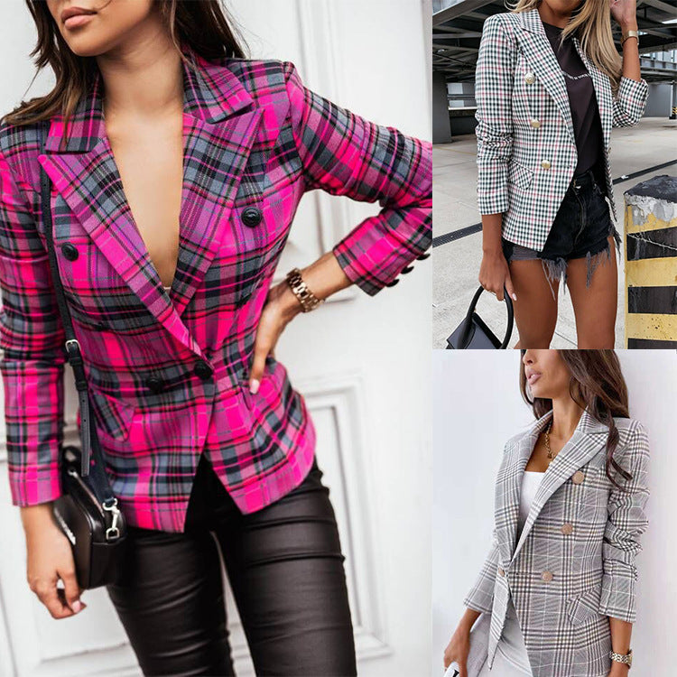 Women's Slim Plaid Suit Jacket