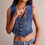 Women's V-neck Denim Top