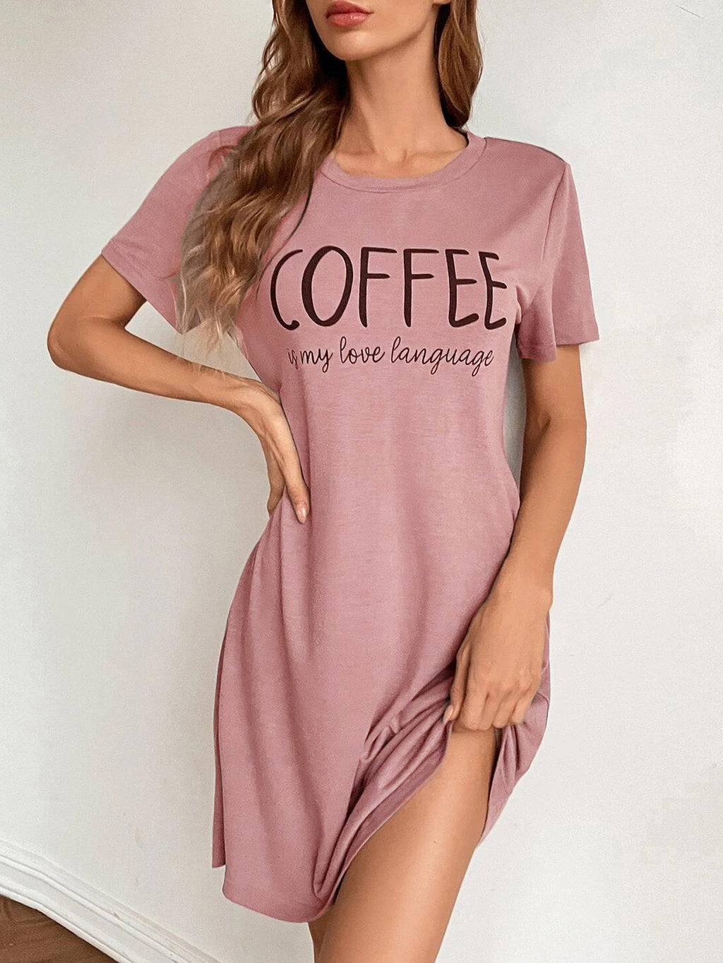 Women's Coffee Print Elongated Sleepwear One-Piece