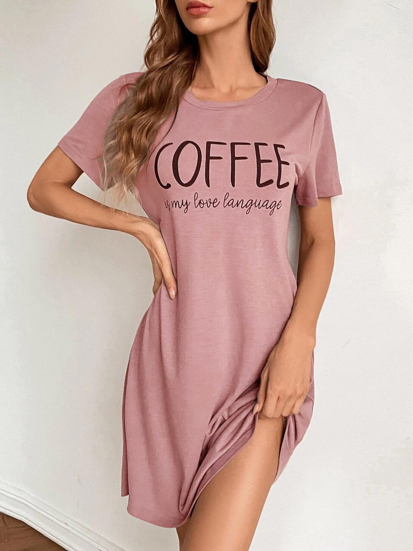 Women's Coffee Print Elongated Sleepwear One-Piece