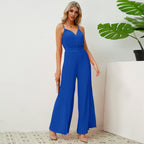 Women's V-neck Suspender Pleated Jumpsuit