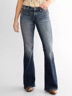 Women's Mid Waist Slim Fit Stretch Retro Flared Jeans
