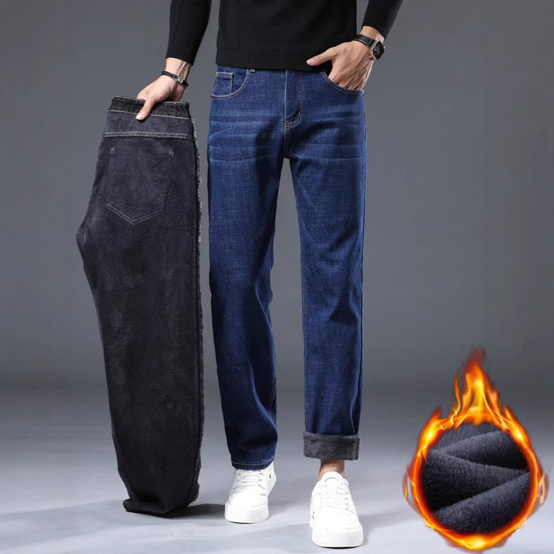 Men's Straight Fleece-lined Thick Jeans