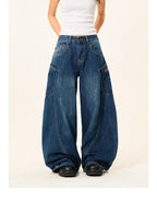 Women's Loose Wide-leg Baggy Jeans With Large Pockets Machete