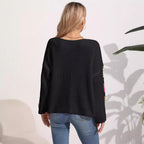 Women's Round Neck Collar Crocheted Pullover Sweater