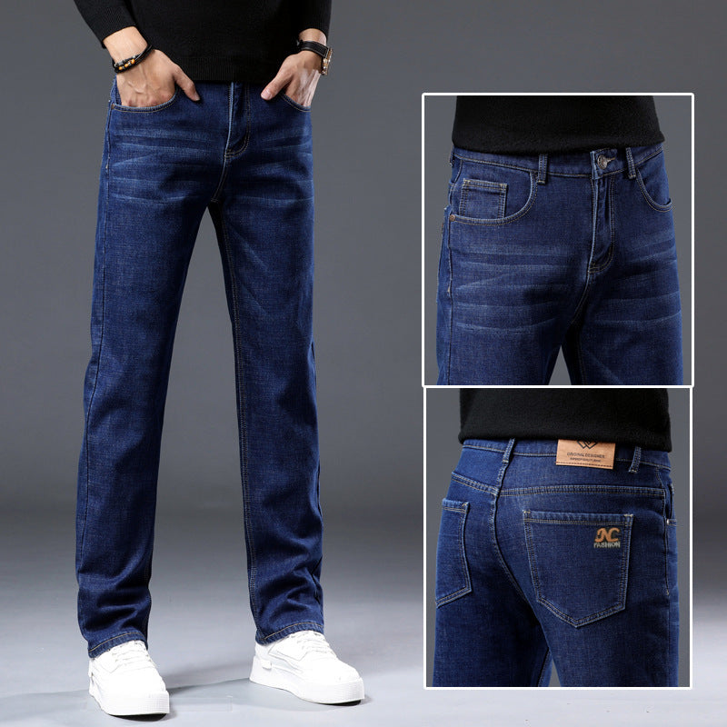 Men's Straight Fleece-lined Thick Jeans