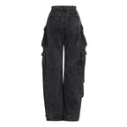 Women's High Waist Street Hipster Multi-pocket Wide Leg Jeans