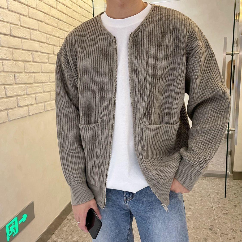 Men's Zip Up Knitted Long Sleeved Jacket
