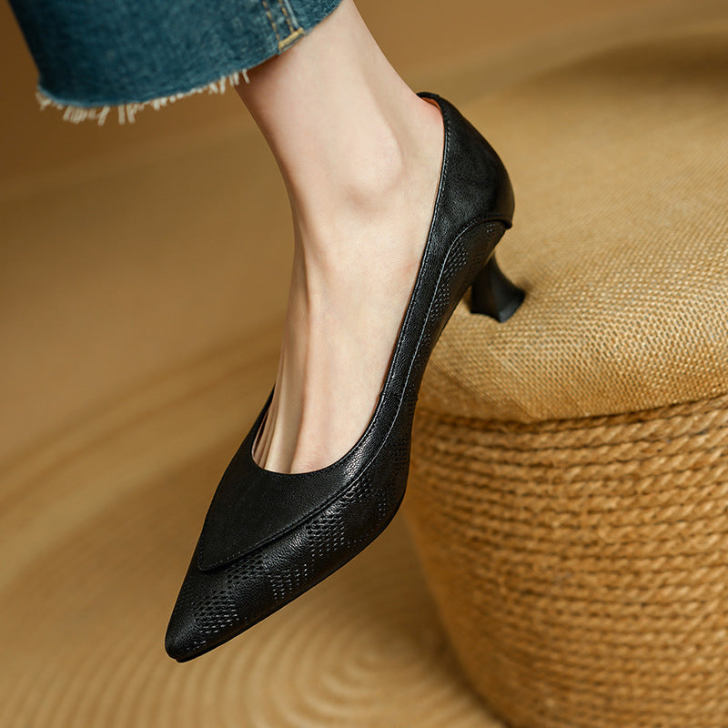 Women's Genuine Leather Pointed Toe Low-cut Shoes