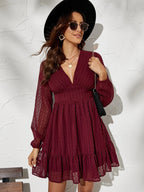Women's Elegant High-Waisted Net-Sleeved Dress