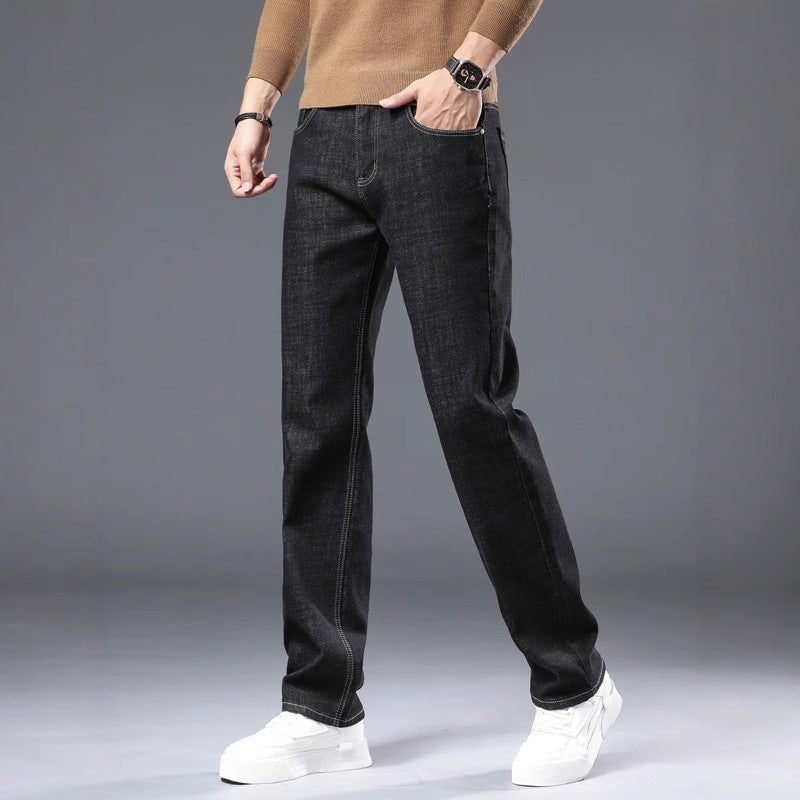 Men's Straight Fleece-lined Thick Jeans