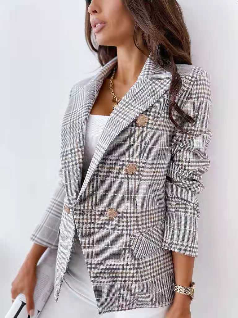Women's Slim Plaid Suit Jacket
