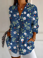 Women's Elegant Floral Print Long-Sleeve Shirt