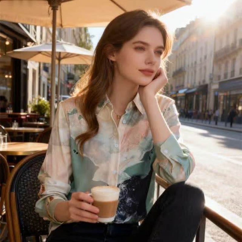 Women's Abstract Retro Long Sleeve Lapel Shirt
