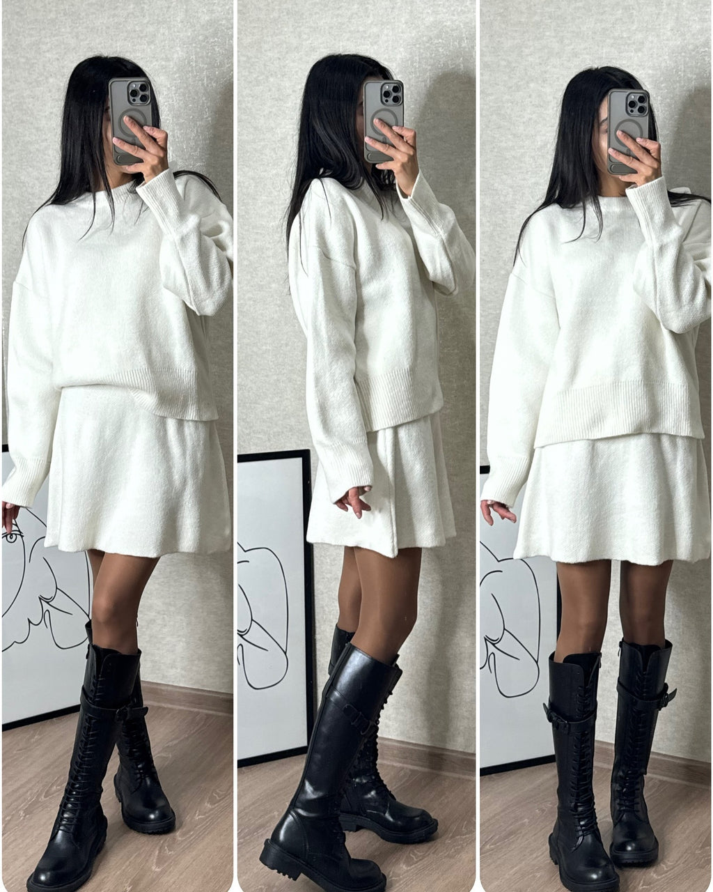Women's 2 Piece Knitted Sweater And Short Skirt Set