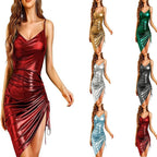 Women's Shiny Ruffled Bodycon Midi Dress