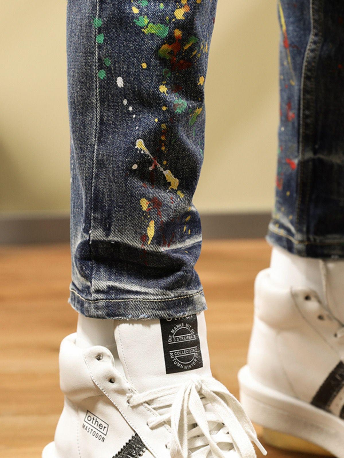 Men's Slim Fit Skinny Retro Splash-ink Paint Jeans