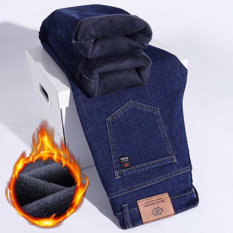 Men's Straight Fleece-lined Thick Jeans