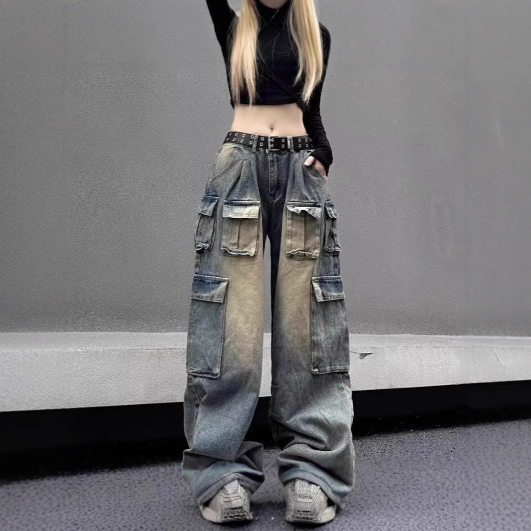 Women's Multi-pocket Loose Washed Distressed Pants