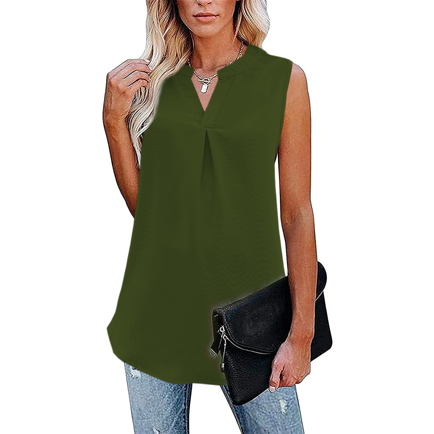 Women's Loose V-neck Sleeveless Lace Top
