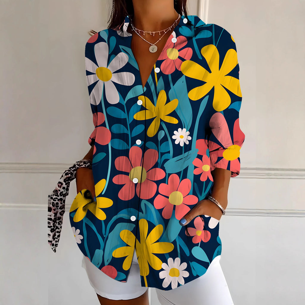 Women's Elegant Floral Print Long-Sleeve Shirt