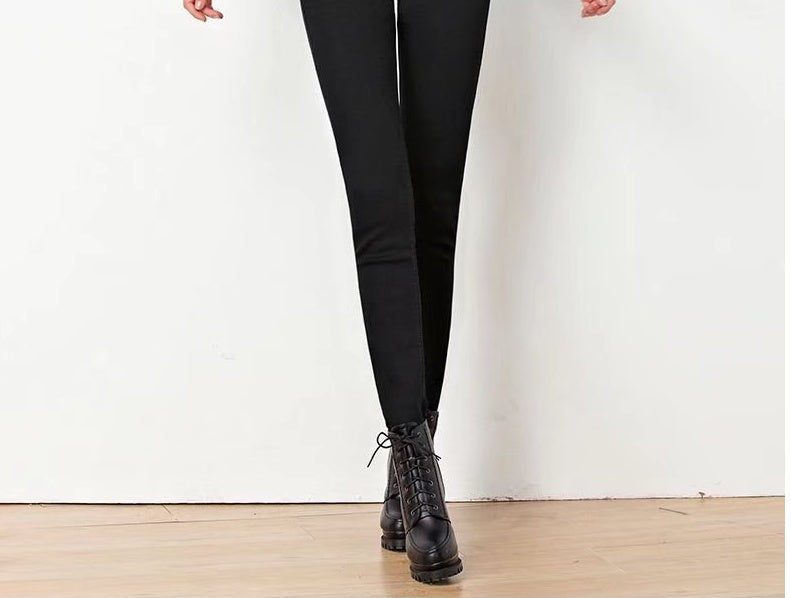 Women's Black Plush Fleece High Rise Stretch Jeans