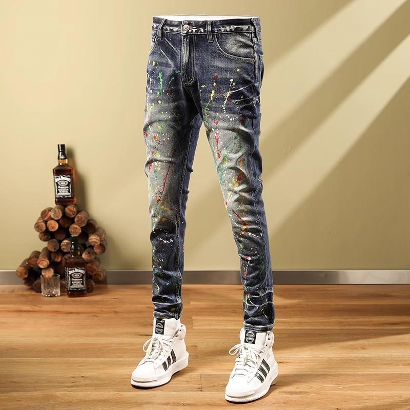 Men's Slim Fit Skinny Retro Splash-ink Paint Jeans