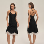 Women's Solid-Color Satin Lace Backless Camisole Pajamas