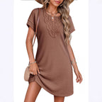 Women's Laced V-Neck Short-Sleeve Dress