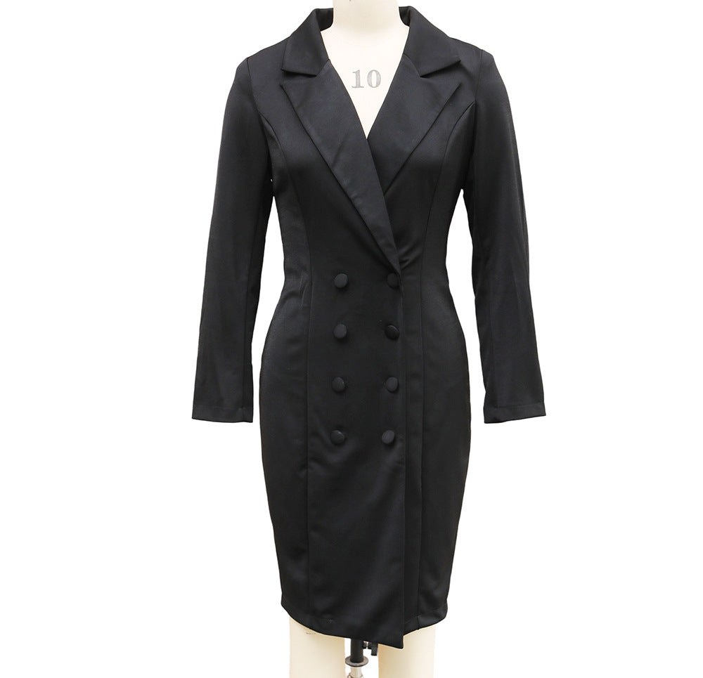 Women's Slim-fitting Long Sleeve Double-breasted Blazer Dress