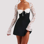 Women's Elegant Laced Long Sleeve Backless Lace Up Dress