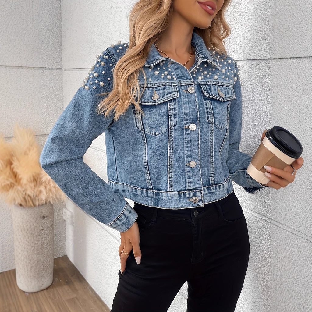 Women's Short Pearl Denim Jacket