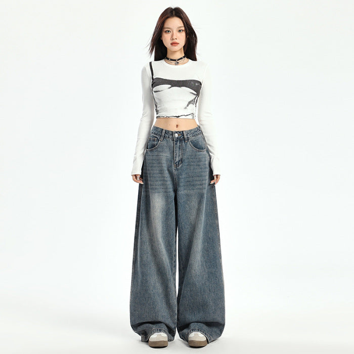 Women's American-style Retro Loose Wide-leg Jeans