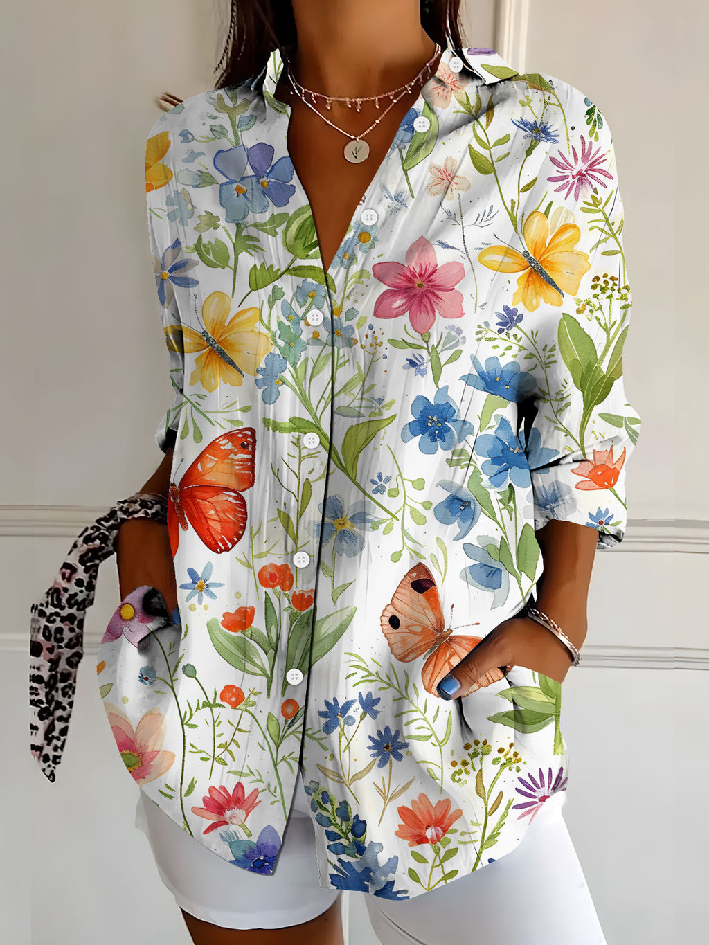 Women's Botanical Print Long Sleeve Shirt