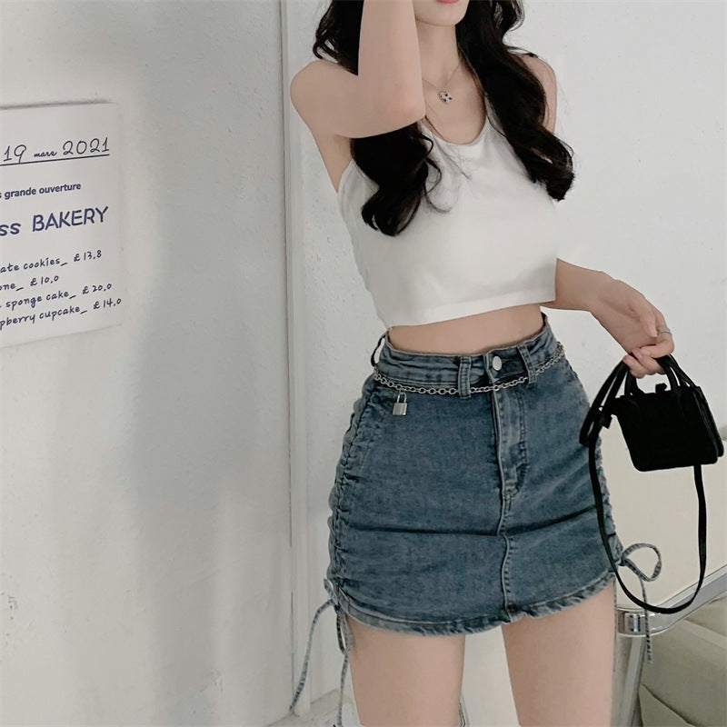 A-line Skirt High Waist Bag Hip Drawstring Denim Skirt  WITH OR WITHOUTN SLING?