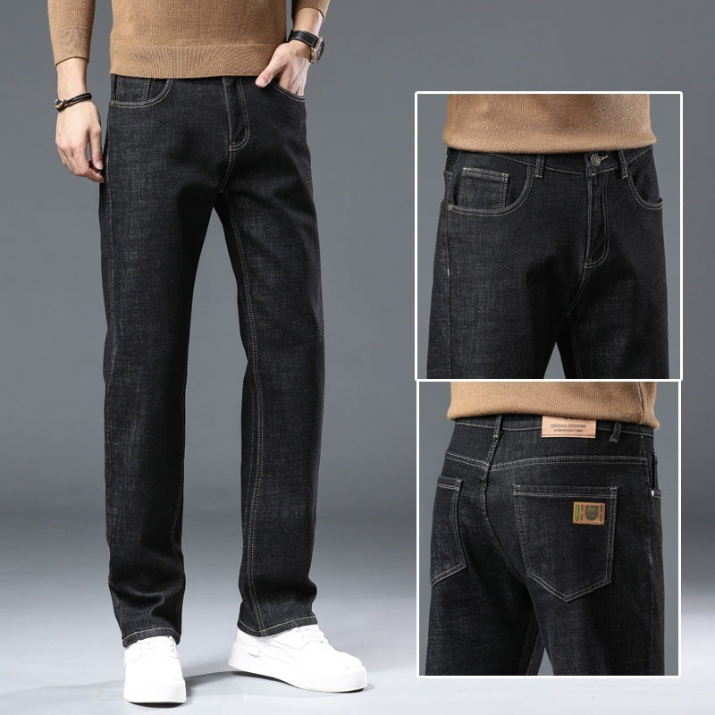 Men's Straight Fleece-lined Thick Jeans