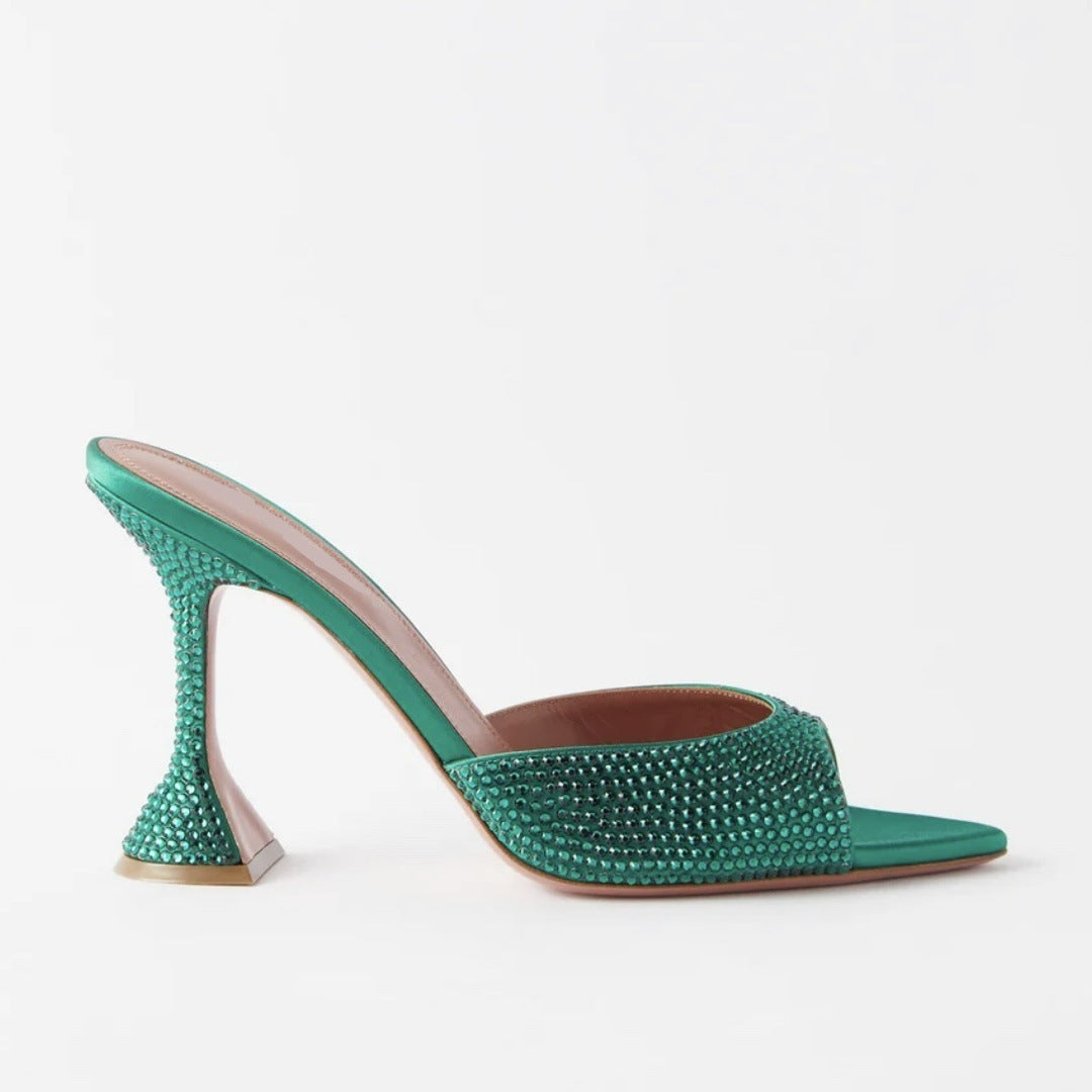 Women's Peep Toe Pointed Open Toe Rhinestone High Heel Shoes