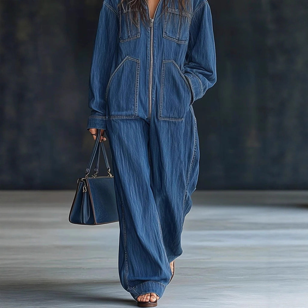 Women's Hooded Overall Jeans Jumpsuit